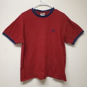Vintage 90s Nike Swoosh Ringer Tee Shirt Men’s Size Med, Red Navy Lined Gray Tag